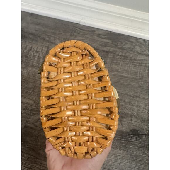 Michael Kors Wicker Clutch Purse Santorini Gold Leather Rattan Coastal Vacation - Picture 9 of 16